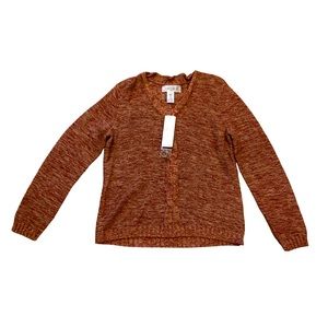 NWT Jones Wear Sport  Spice Brown Sweater Women Size Large V-Neck Tight Knit
